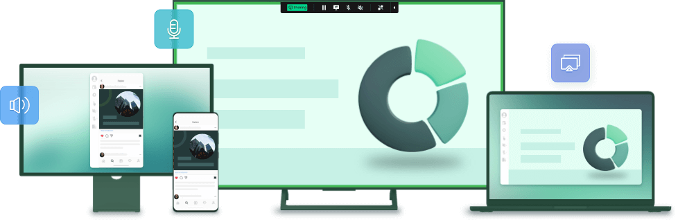 Una manera poderosa y más simple de duplicar pantallas desde dispositivos Adroid, iOS y el ordenador; también controla los dispositivos móviles.